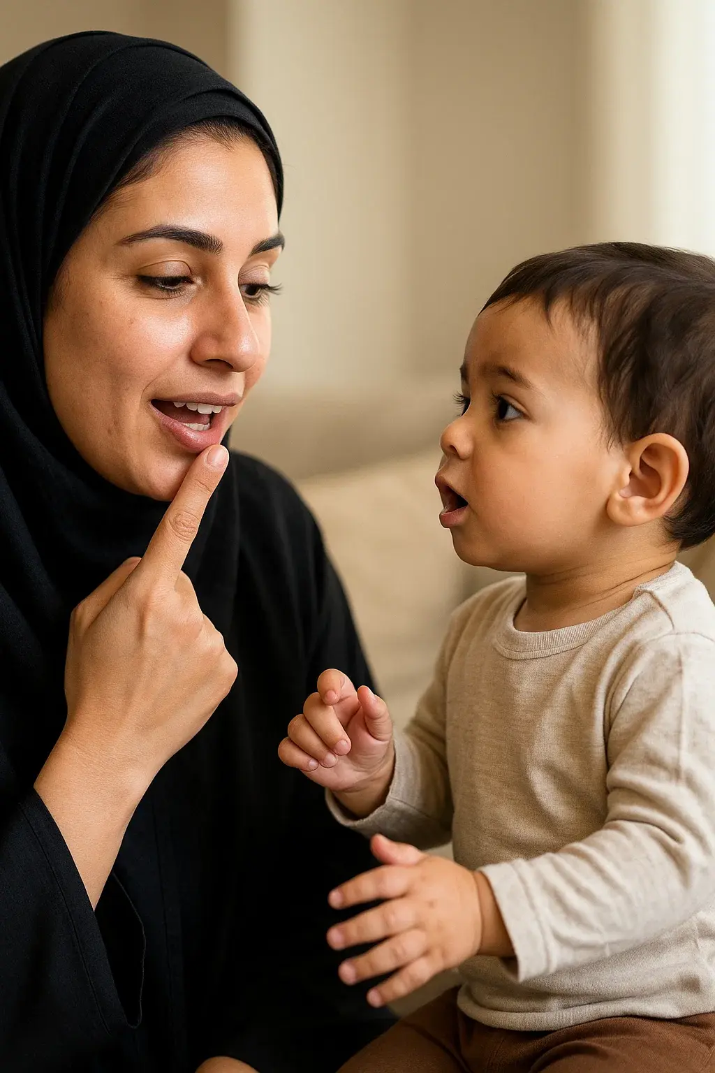 ام تعلم طفلها التحدث