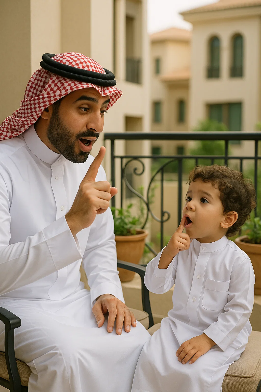 اب يحاول تعليم النطق لابنه