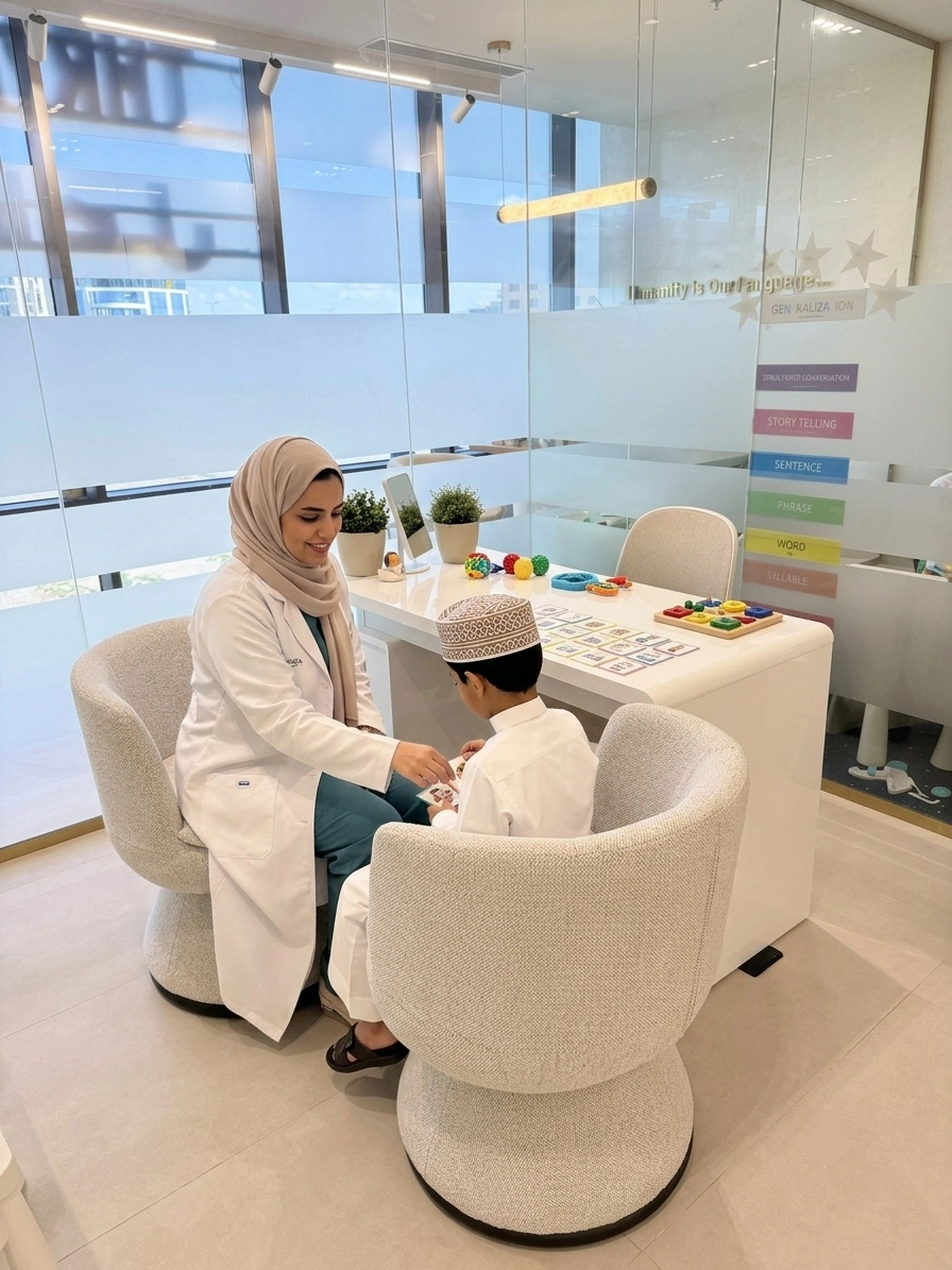اخصائية تقدم دروس تخاطب للاطفال