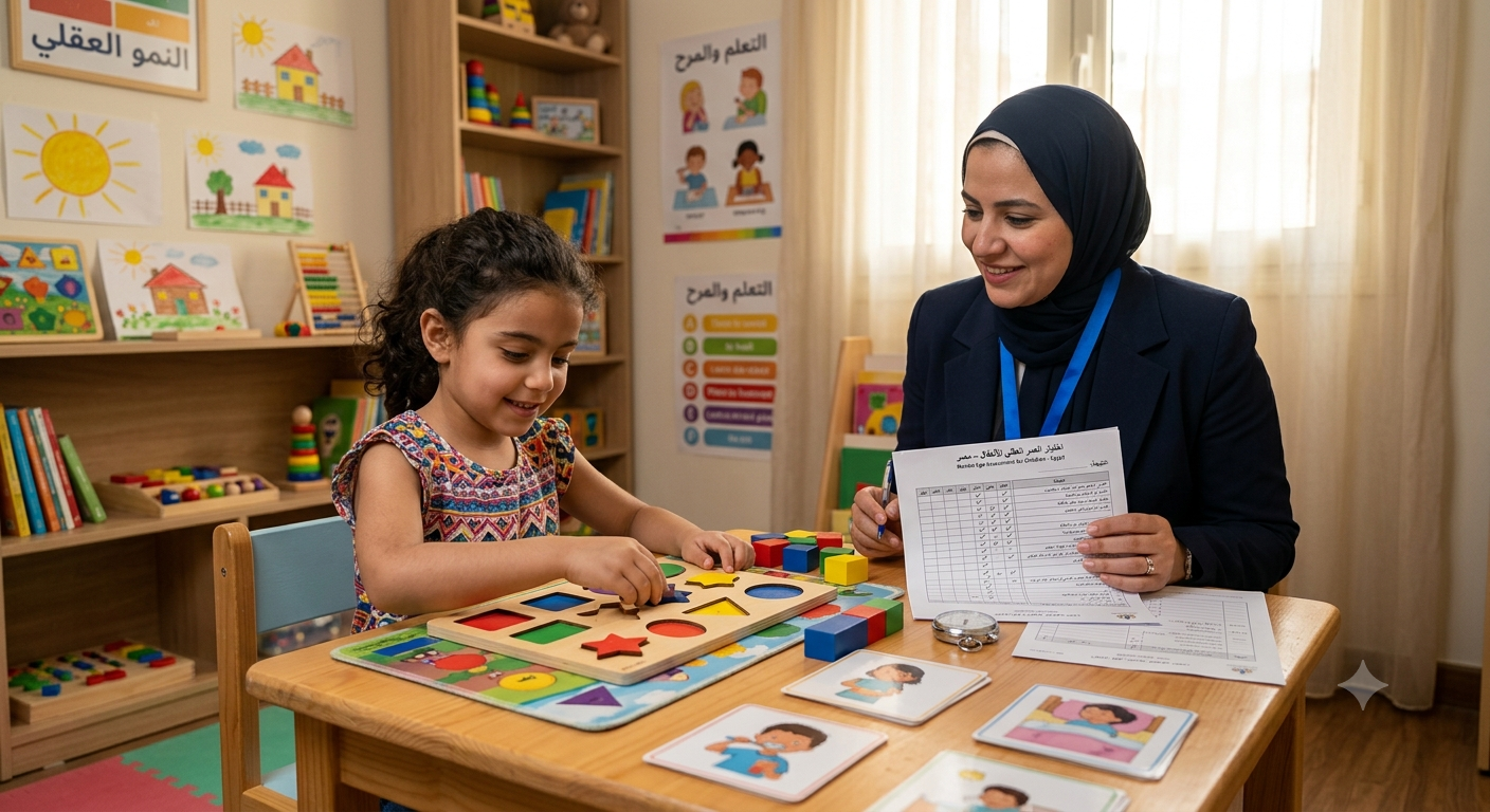 مدرسة تقوم باختبار العمر العقلي لمجموعه من الاطفال