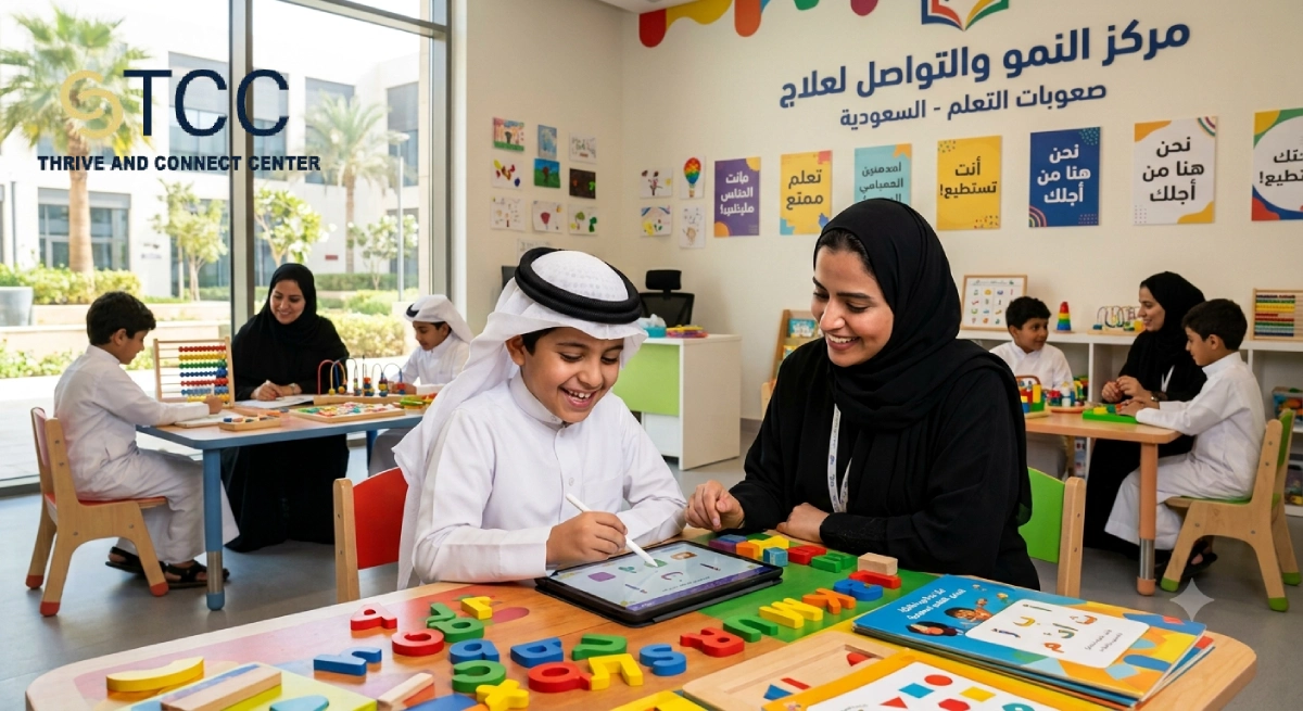 مدرسة في احد مراكز صعوبات التعلم تحاول مساعدة